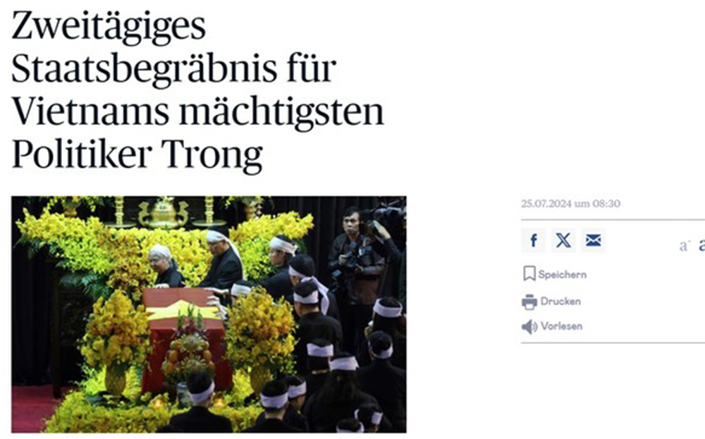 Bài viết về Quốc tang Tổng Bí thư Nguyễn Phú Trọng trên báo Đức
