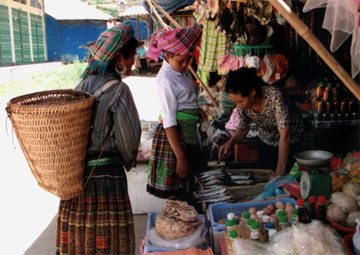 Nhờ làm tốt công tác tuyên truyền nên đồng bào dân tộc Mông huyện Trạm Tấu đã hiểu về chính sách, pháp luật thuế của Nhà nước. (Ảnh: Đồng bào dân tộc Mông trao đổi hàng hóa tại chợ Trạm Tấu).