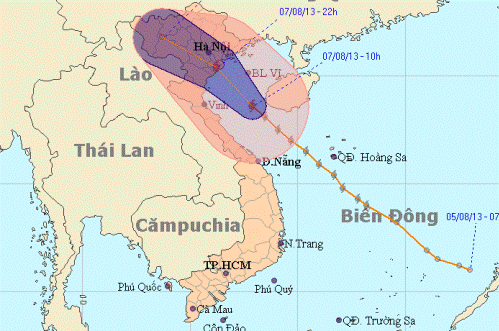 Dự báo đường đi và khu vực ảnh hưởng của bão. Nguồn: Trung tâm Dự báo khí tượng thủy văn Trung ương.