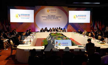 Toàn cảnh ngày họp đầu tiên của Hội nghị Bộ trưởng Ngoại giao ASEAN lần thứ 50 ở Manila, Philippines ngày 5/8.