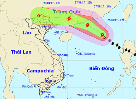 Bản đồ dự báo đường đi của bão số 7