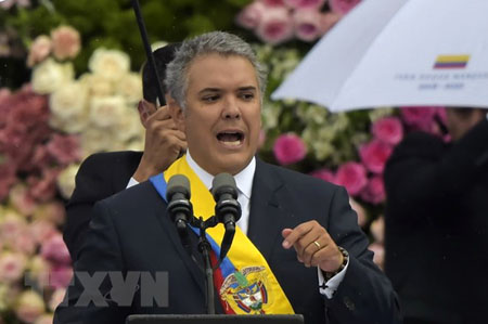 Tổng thống Colombia Ivan Duque tại lễ tuyên thệ nhậm chức ở Bogota ngày 7/8.
