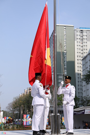 Nghi lễ thượng cờ của Đoàn Thể thao Việt Nam tại ASIAD 2018.