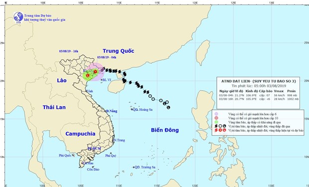 Đường đi của cơn bão số 3.