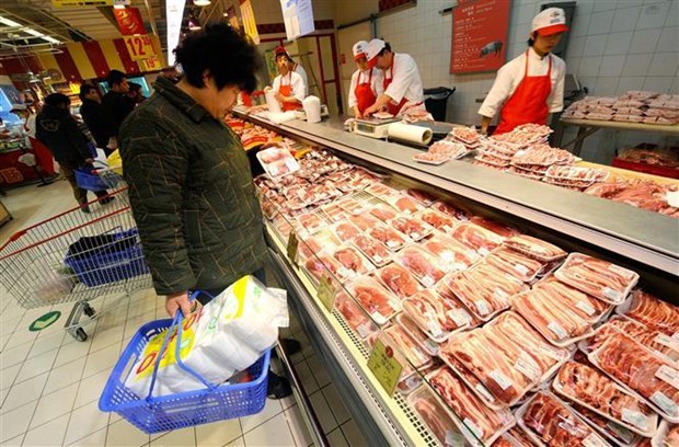 Thịt lợn được bày bán tại một siêu thị ở Bắc Kinh, Trung Quốc