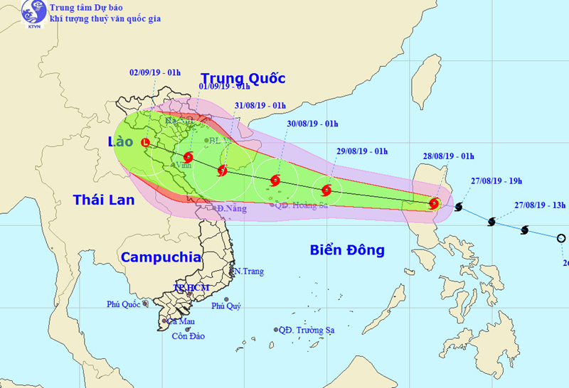 Vị trí và hướng di chuyển tiếp theo của bão Podul. Ảnh Trung tâm Dự báo KTTVQG