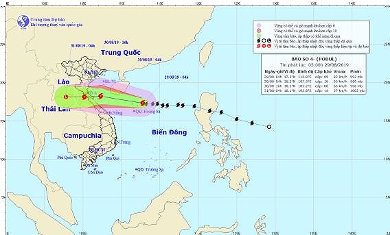 Dự báo đường đi của bão Podul (bão số 4).