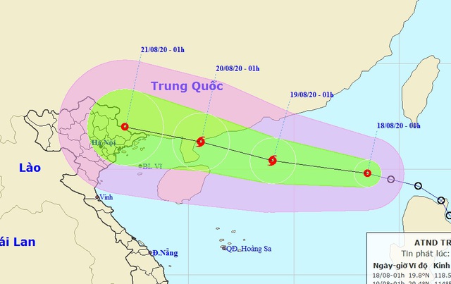 Vị trí và hướng di chuyển của áp thấp nhiệt đới.