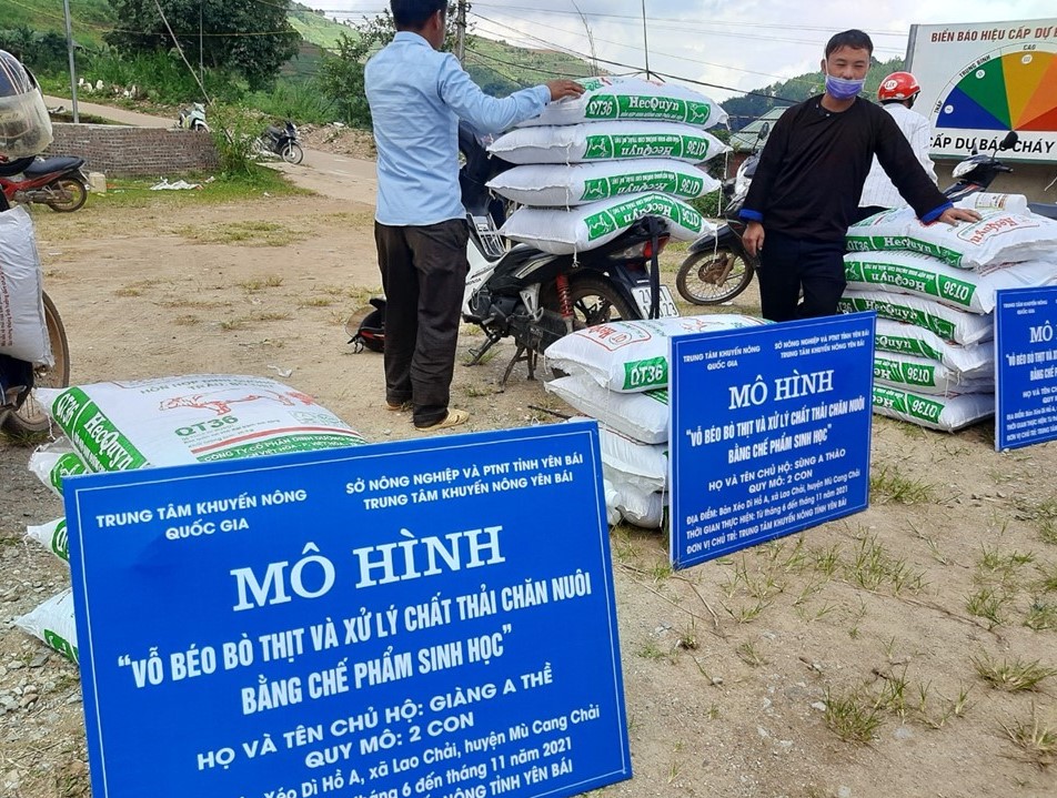 Các hộ thực hiện mô hình rất phấn khởi nhận thức ăn được hỗ trợ
