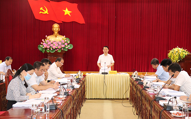 Secretary of the provincial Party Committee and head of the province’s delegation of National Assembly deputies Do Duc Duy chairs the meeting.
