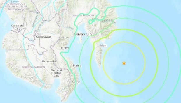 Vị trí xảy ra trận động đất ở Philippines.