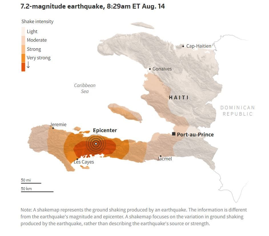 Vị trí xảy ra trận động đất kinh hoàng ở Haiti hôm 14/8