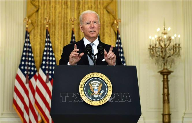 Tổng thống Mỹ Joe Biden trong bài phát biểu về tình hình Afghanistan, được truyền hình trực tiếp từ Washington DC., ngày 16/8/2021.