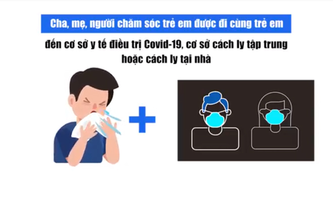 Trường hợp gia đình trẻ em không thể đi cùng, ở cùng để chăm sóc trẻ thì chính quyền địa phương bố trí người chăm sóc cho trẻ.