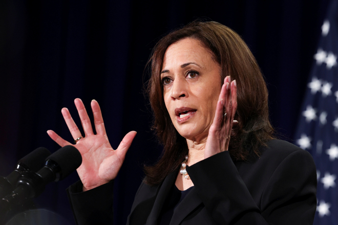 Phó Tổng thống Mỹ Kamala Harris trong cuộc họp báo chiều 26/8 tại Hà Nội, Việt Nam.