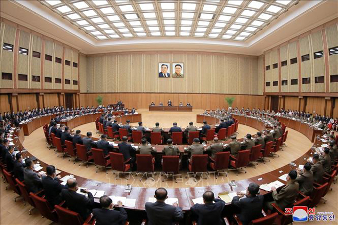 Toàn cảnh phiên họp Hội nghị Nhân dân Tối cao (tức Quốc hội) Triều Tiên tại Bình Nhưỡng, ngày 28/9/2021. Ảnh: YONHAP/TTXVN