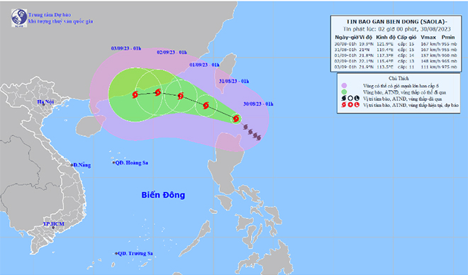 Dự báo đường đi và vị trí của bão Saola - Nguồn: Trung tâm Dự báo khí tượng thủy văn quốc gia