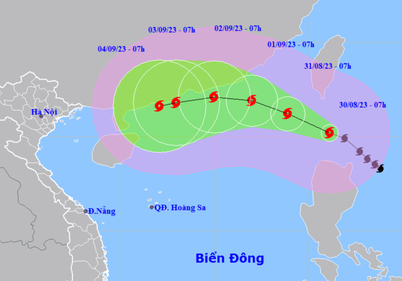 Vị trí và dự báo hướng di chuyển của bão SAOLA.