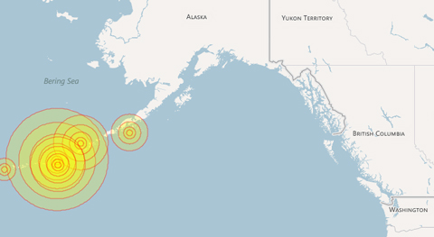 Trận động đất tại Alaska và dư chấn của nó.