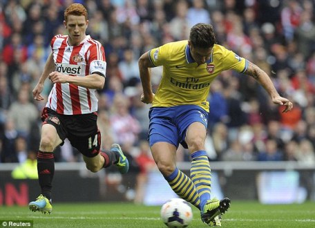 Giroud bị dính chấn thương trong trận đấu gặp Sunderland