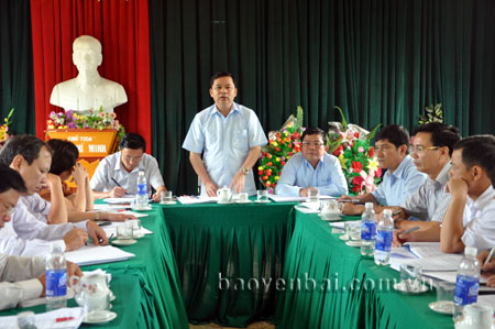 Đồng chí Dương Văn Thống phát biểu ý kiến tại buổi làm việc với Huyện ủy Văn Chấn và Thị trấn Nông trường Nghĩa Lộ.