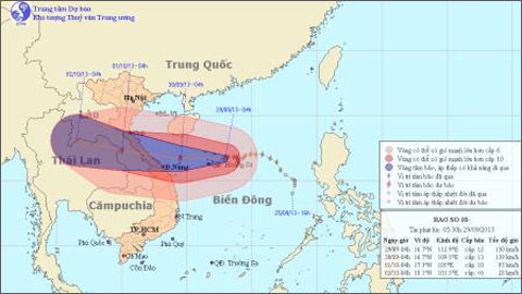 Đường đi của bão (Ảnh: Trung tâm Dự báo Khí tượng thủy văn TW)

