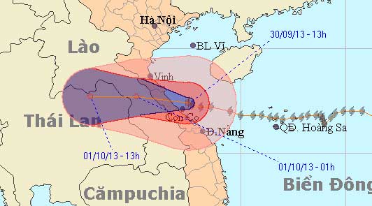 Dự báo hướng di chuyển của bão số 10