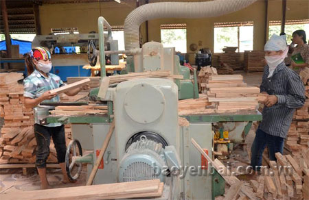 Sản xuất, chế biến gỗ tại Doanh nghiệp Đăng Khoa, xã Báo Đáp (Trấn Yên).
