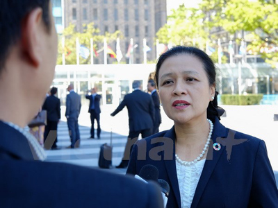Đại sứ Nguyễn Phương Nga trả lời phỏng vấn báo chí ngày 24/9 tại trụ sở Liên hợp quốc ở New York, Hoa Kỳ.