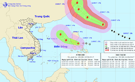Vị trí và đường đi của bão và áp thấp nhiệt đới.
