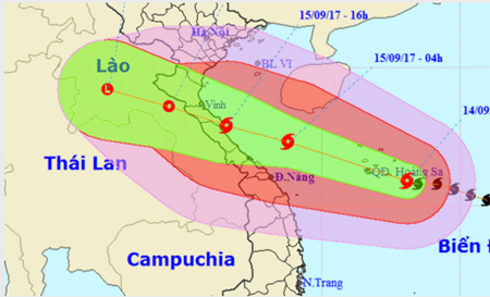 Hình ảnh dự báo đường đi của bão số 10.
