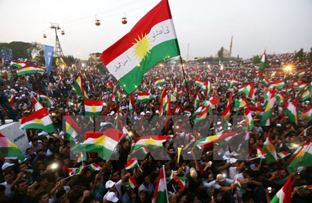Cộng đồng người Kurd ở Iraq tham gia cuộc tuần hành kêu gọi người dân tham gia cuộc trưng cầu dân ý sắp tới tại thủ phủ Arbil ngày 16/9.