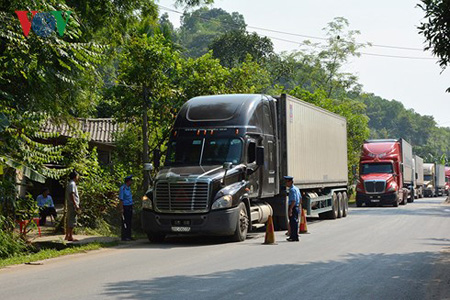 Thanh tra Giao thông Yên Bái kiểm tra tải trọng xe qua địa bàn.