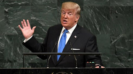 Tổng thống Mỹ Donald Trump phát biểu tại Liên Hợp Quốc năm 2017.