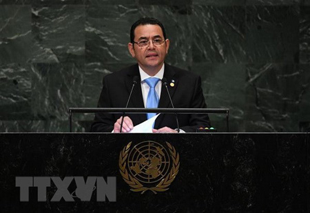 Tổng thống Guatemala Jimmy Morales phát biểu tại kỳ họp Đại hội đồng Liên hợp quốc lần thứ 73.