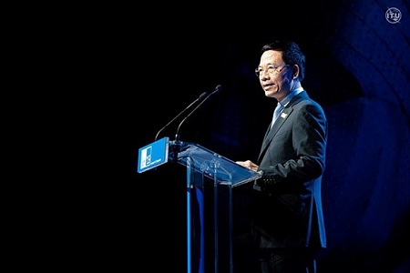 Bộ trưởng Bộ Thông tin và Truyền thông Nguyễn Mạnh Hùng phát biểu tại Triển lãm Viễn thông Thế giới 2019.
