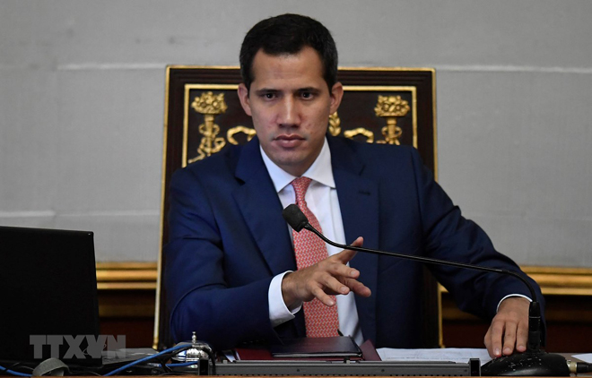 Trong ảnh: Thủ lĩnh đối lập Juan Guaido tại cuộc họp Quốc hội ở Caracas, Venezuela, ngày 13/8.