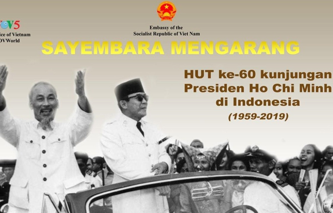 Tranh cổ động Cuộc thi viết về chuyến thăm lịch sử của Chủ tịch Hồ Chí Minh tới Indonesia.