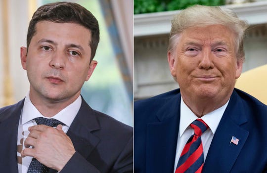 Tổng thống Ukraine Volodymyr Zelenskiy (trái) và Tổng thống Mỹ Donald Trump.