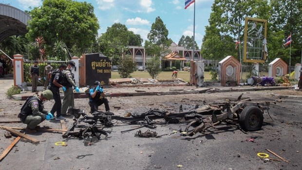 Hiện trường vụ nổ bom ở tỉnh Yala, miền Nam Thái Lan ngày 17/3/2020.