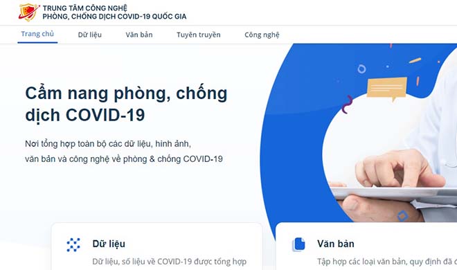 Giao diện Cẩm nang điện tử phòng, chống dịch COVID-19.