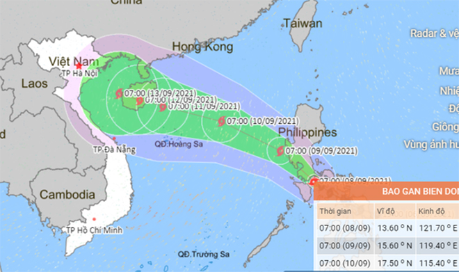 Vị trí và hướng di chuyển bão Conson - Ảnh: Trung tâm Dự báo khí tượng thủy văn quốc gia