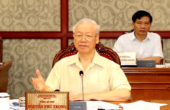 Tổng bí thư Nguyễn Phú Trọng phát biểu kết luận cuộc họp, sáng 17/9.