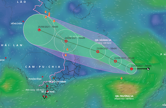 Sơ đồ dự báo vị trí và đường đi của vùng áp thấp có khả năng mạnh lên thành áp thấp nhiệt đới