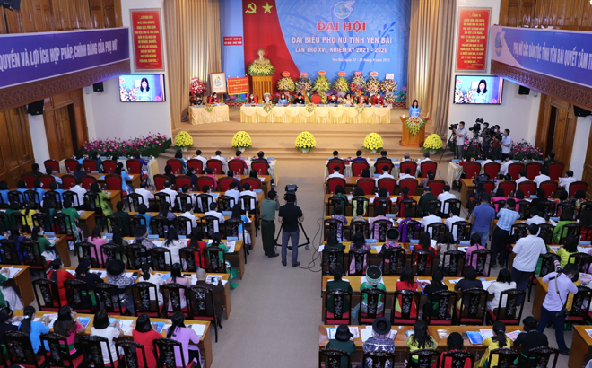 Toàn cảnh Đại hội đại biểu phụ nữ tỉnh Yên Bái lần thứ XVI, nhiệm kỳ 2021 - 2026.