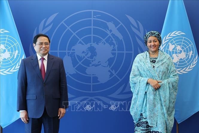 Thủ tướng Phạm Minh Chính gặp bà Amina J. Mohamed, Phó Tổng Thư ký Liên hợp quốc tại New York, hồi tháng 5/2022.