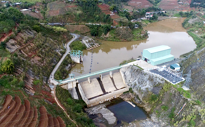 Toàn cảnh Nhà máy Thủy điện Khao Mang Thượng, huyện Mù Cang Chải.
