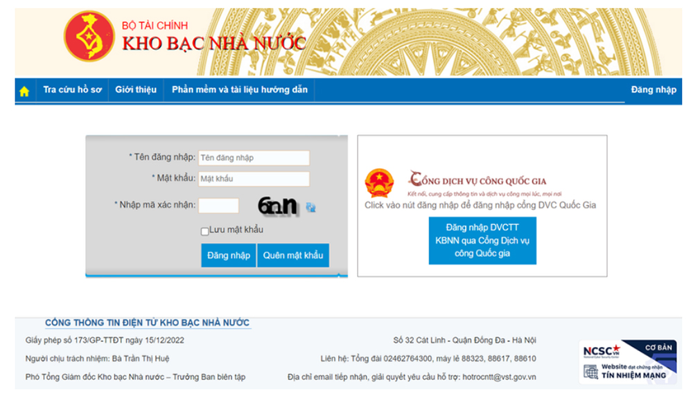 Trang website của Kho bạc Nhà nước.