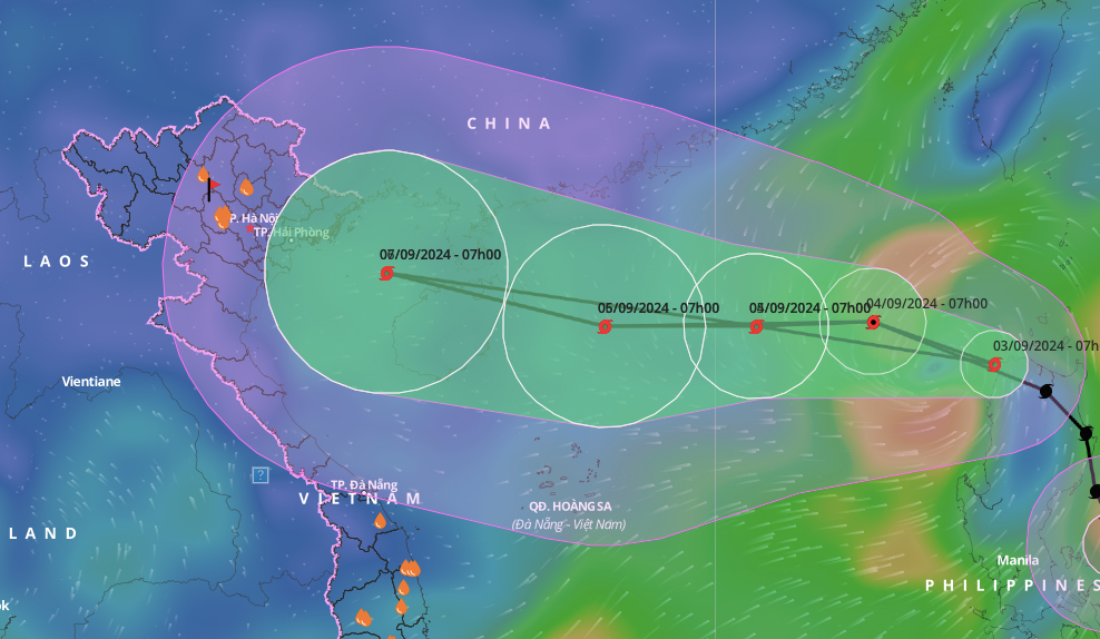Dự báo hướng đi và vùng ảnh hưởng bão Yagi, 7h ngày 3/9.