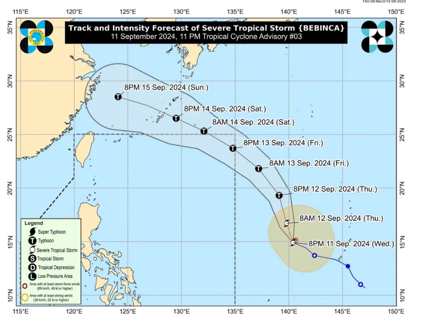 Dự đoán đường đi của bão Bebinca. Ảnh: Rappler.